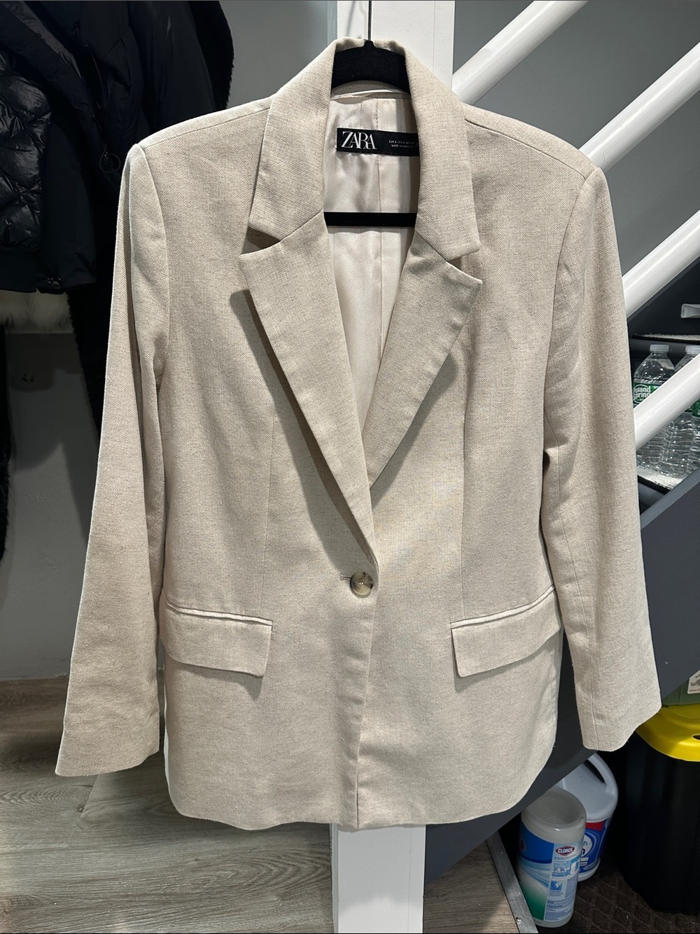 Zara Beige Linen Cream Single-Button Blazer
